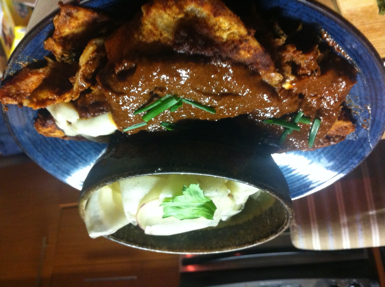 Drowned Enchiladas in Mole with Coffee and Walnuts