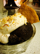Dark Chocolate Coffee Sorbet w/ Coconut Cream and Toasted Coconut Snap Cookie