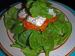 Rustic Smoked Salmon Cakes on Salad Greens with Garlic Tartar Sauce & Lemony Watercress