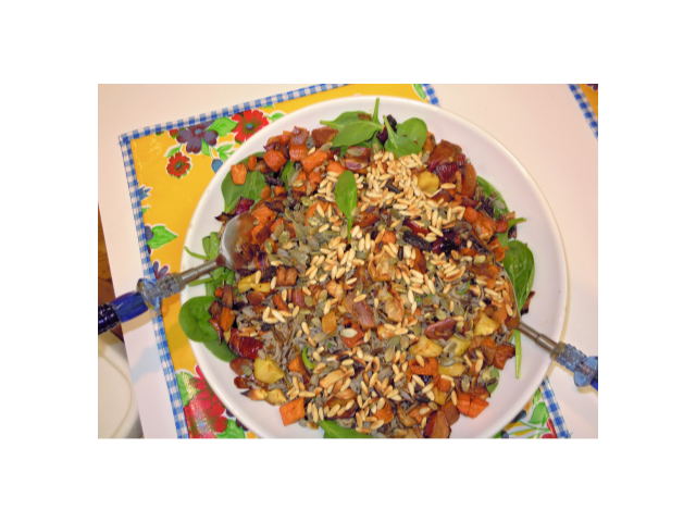 Warm Wild rice   root vegetable salad   with maple- sage vinaigrette 