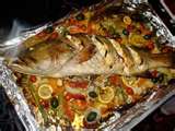 Whole Fish Roasted with a Medley of Vegetables.