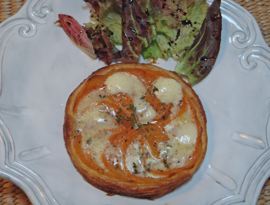 Very Thin Puff Pastry Tart with Sweet Potato and Sain-Andre Cheese