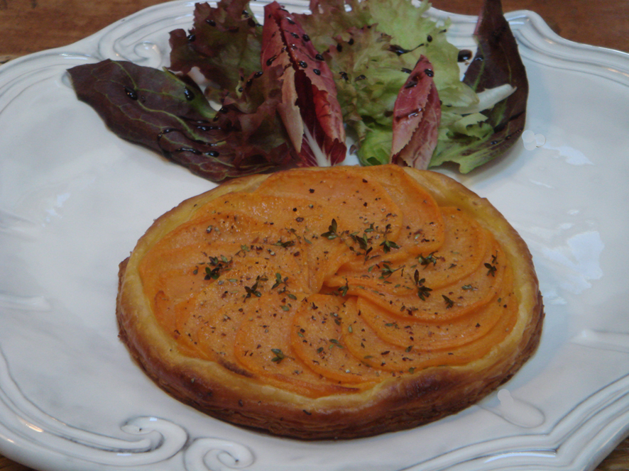 Very Thin Puff Pastry Tart with Sweet Potato and Sain-Andre Cheese