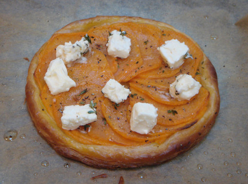Very Thin Puff Pastry Tart with Sweet Potato and Sain-Andre Cheese