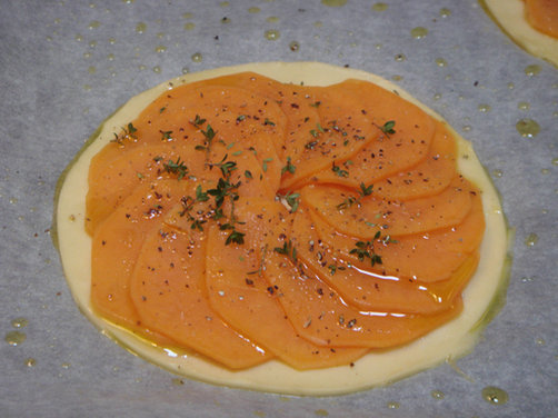 Very Thin Puff Pastry Tart with Sweet Potato and Sain-Andre Cheese