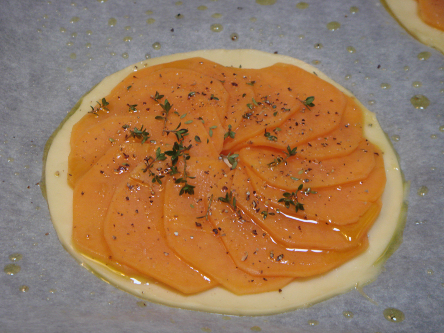 Very Thin Puff Pastry Tart with Sweet Potato and Sain-Andre Cheese
