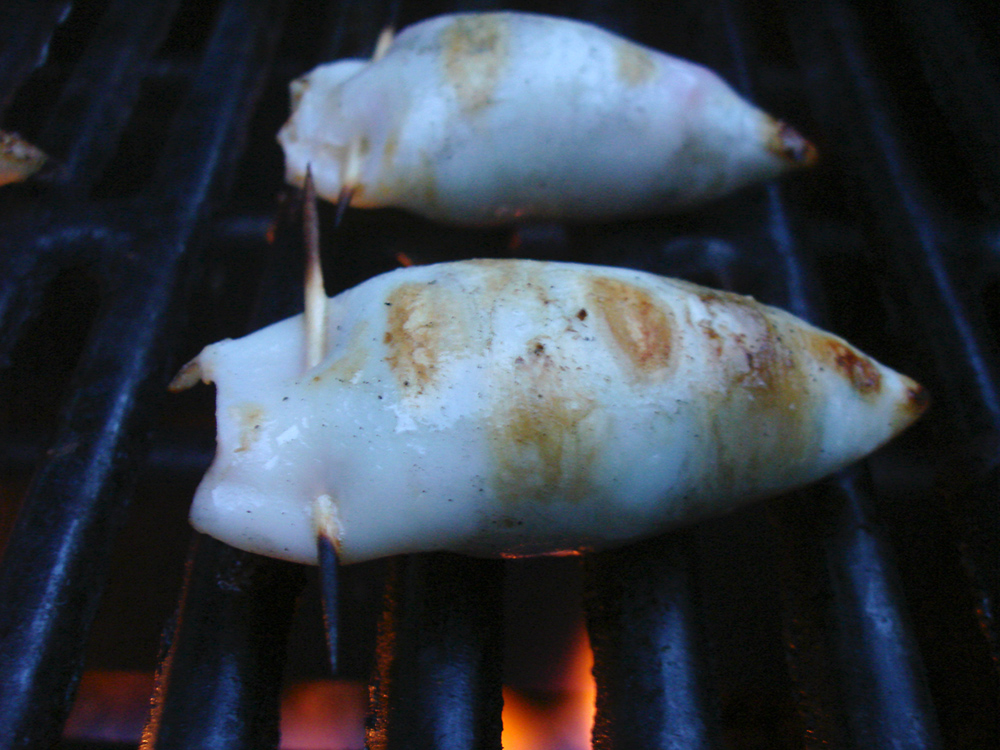 Grilled Calamari with Curried Crab Stuffing
