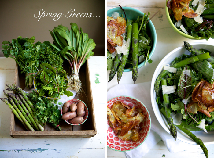 Spring Greens with Crispy Potatoes, Herbs & Asparagus 