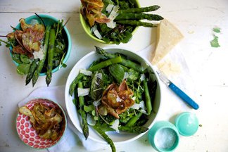 Spring Greens with Crispy Potatoes, Herbs & Asparagus 