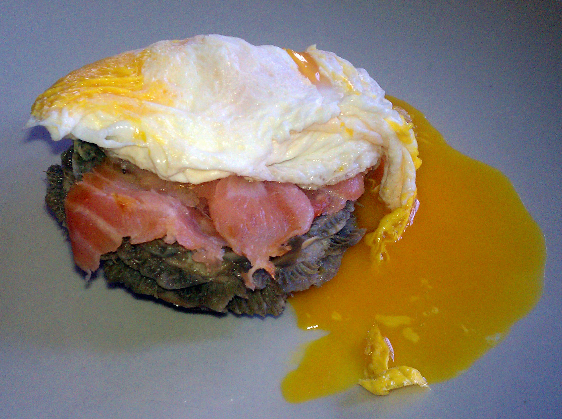 Artichoke Heart with Smoked Salmon and Fried Egg Over Easy