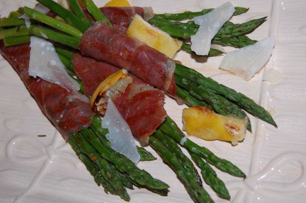 Country Ham Asparagus Bundles and Grilled Lemon Wedges