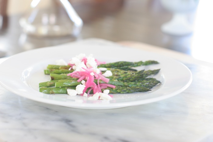 Asparagus with Goat Cheese and Pickled Red Onion