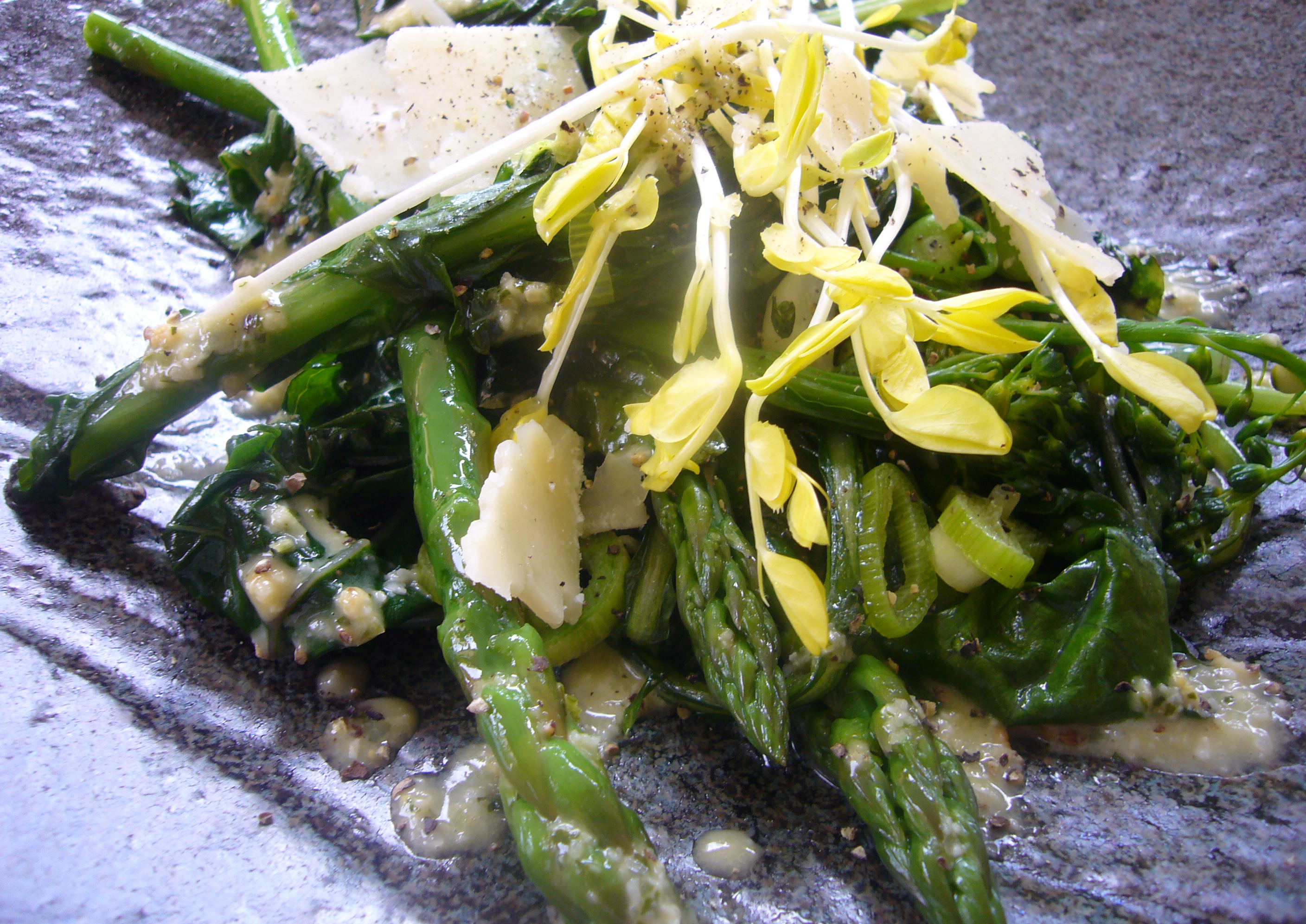 Warm Spring Salad with Meyer Lemon and Green Garlic Vinaigrette