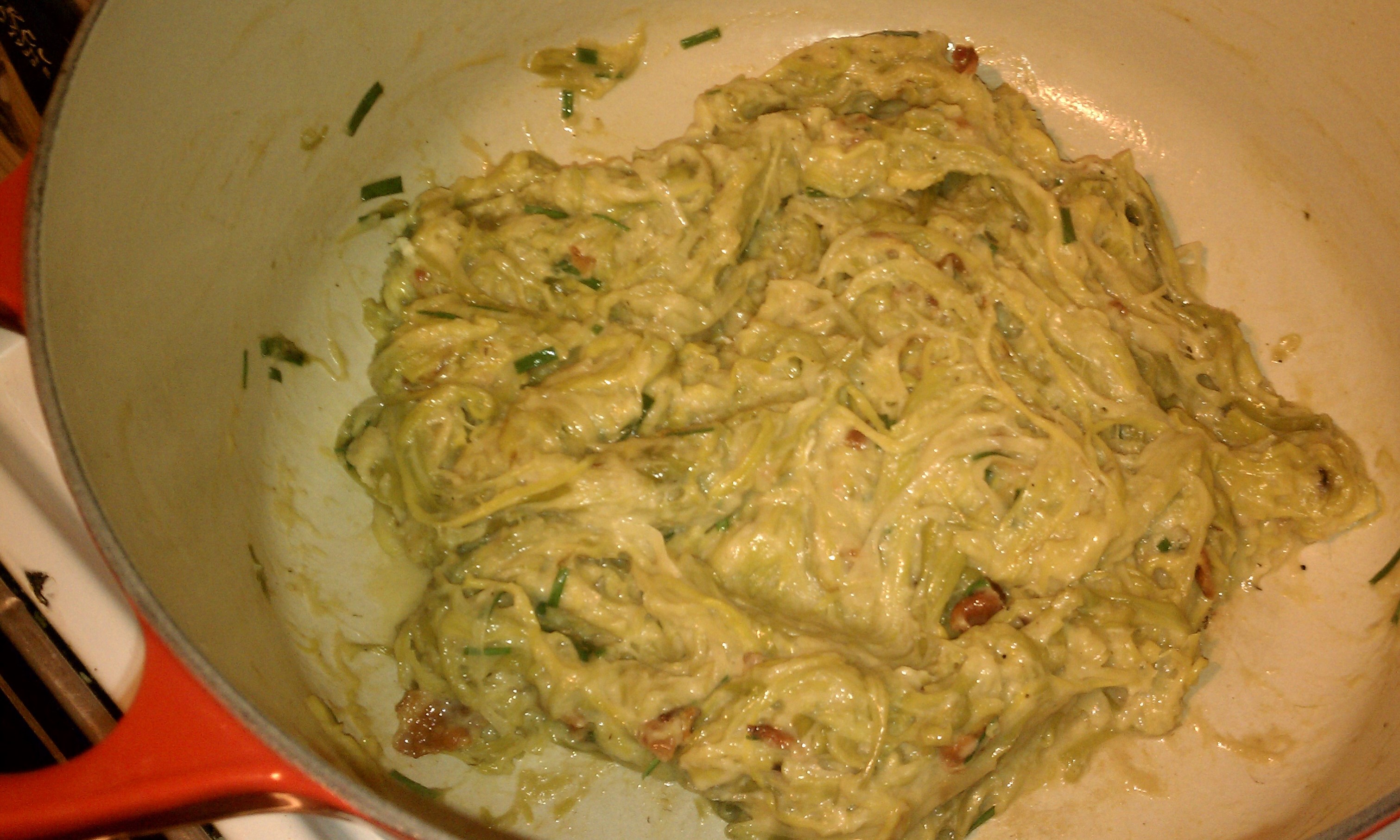 Caramelized "Leekuccine" with Lemon-Chive Carbonara