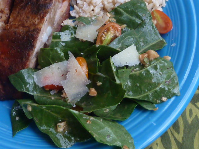 Tossed Swiss Chard Salad with Marcona Almond Dressing