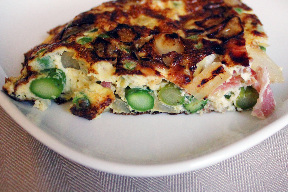 Spring Frittata with Asparagus, Peas and Pancetta