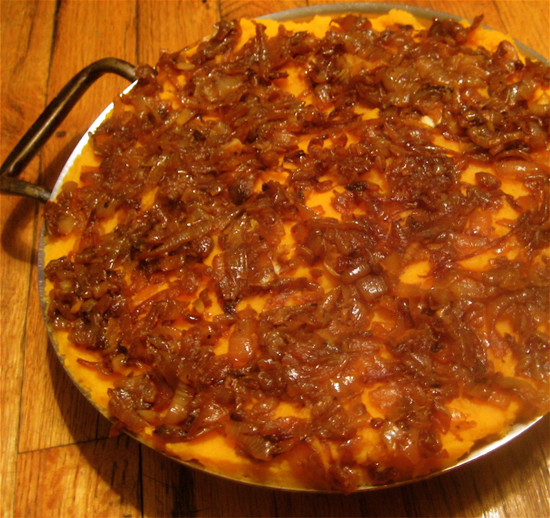 Semi-Sweet Potato Mash with Spiced Caramelized Onions