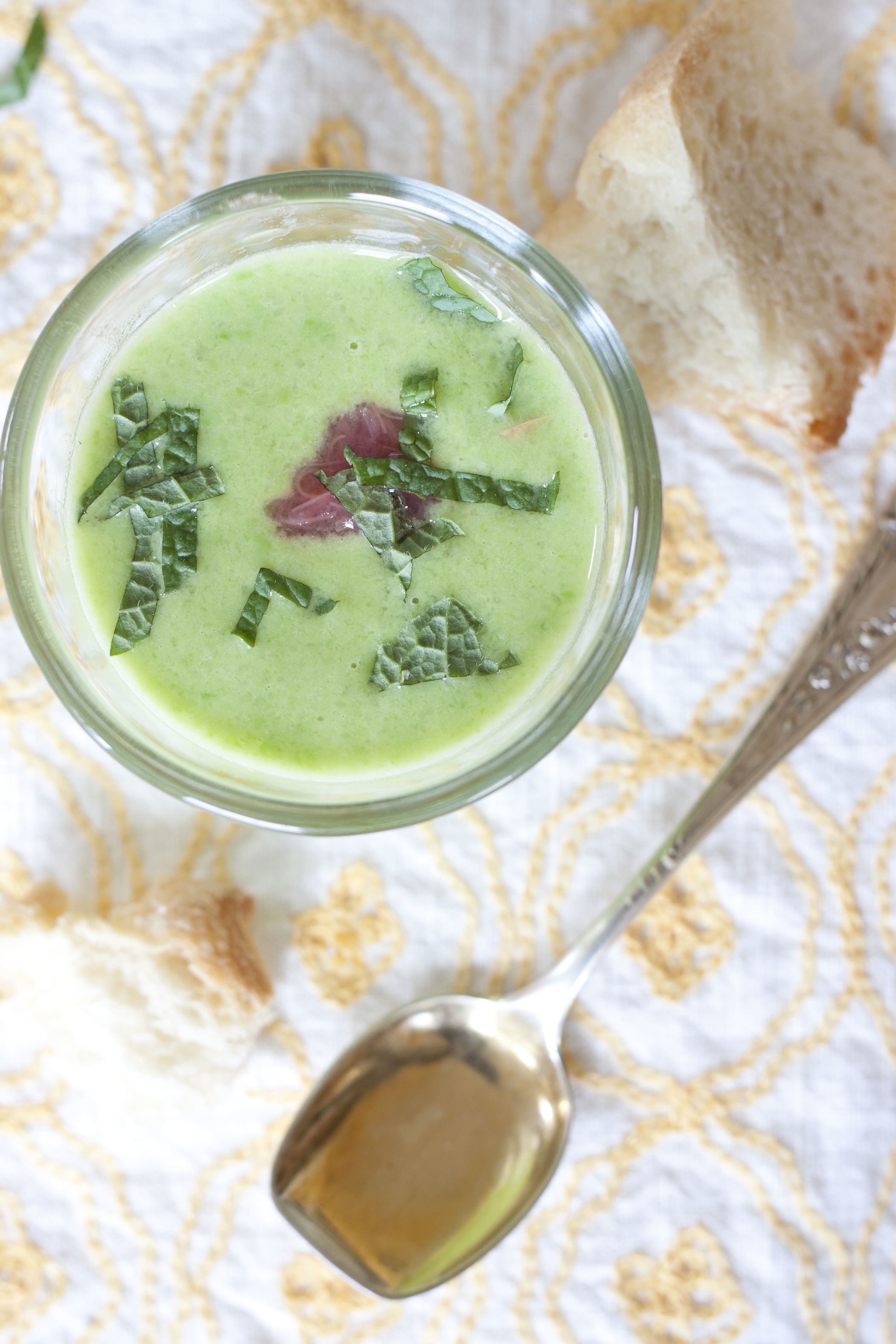 Spring pea soup with rhubarb