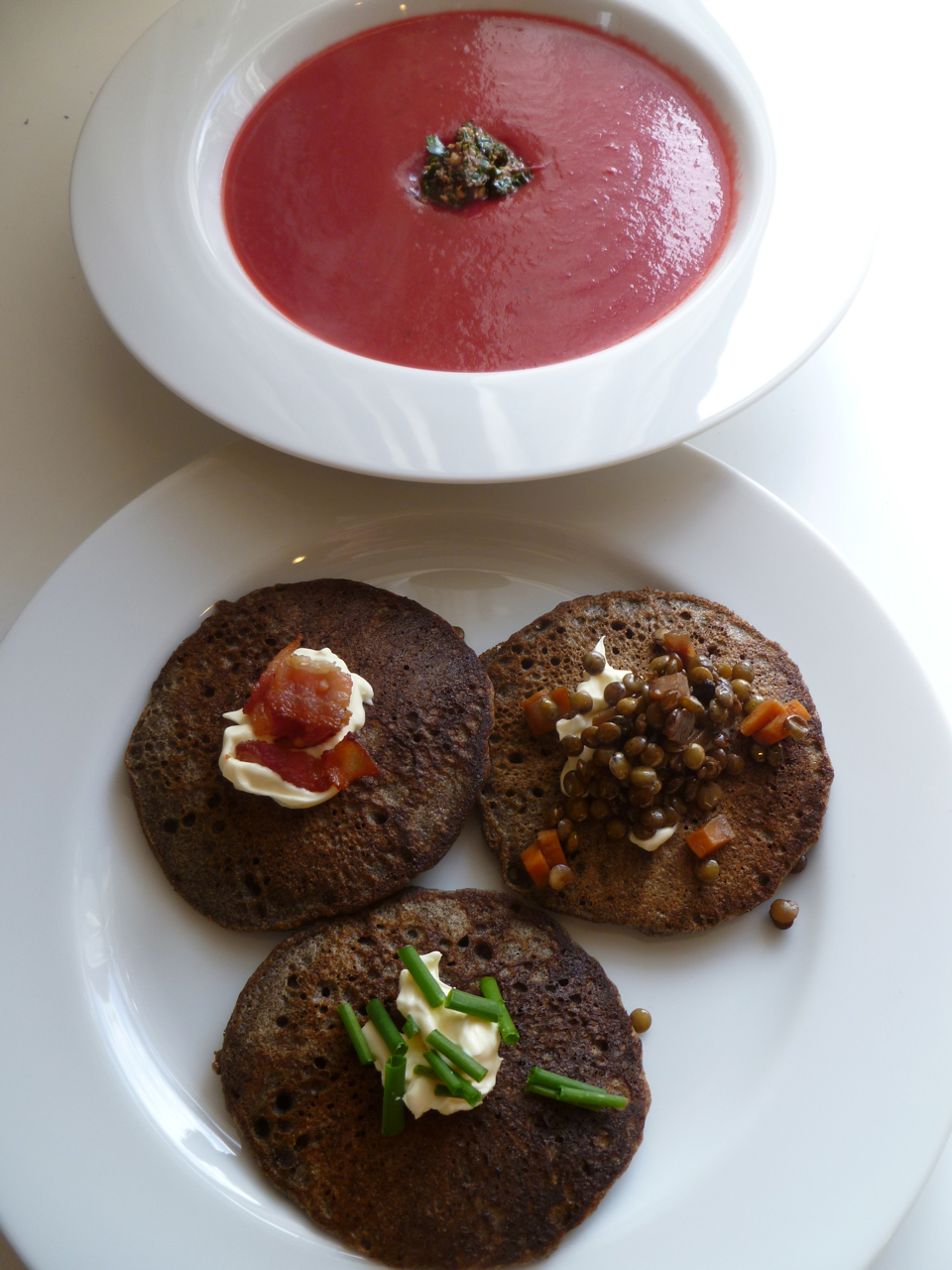 Beet Vishyssoise and Buckwheat Blini