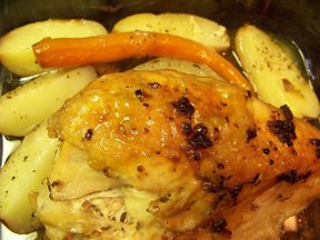 Split Breast of Chicken with roasted Carrots and Potatoes