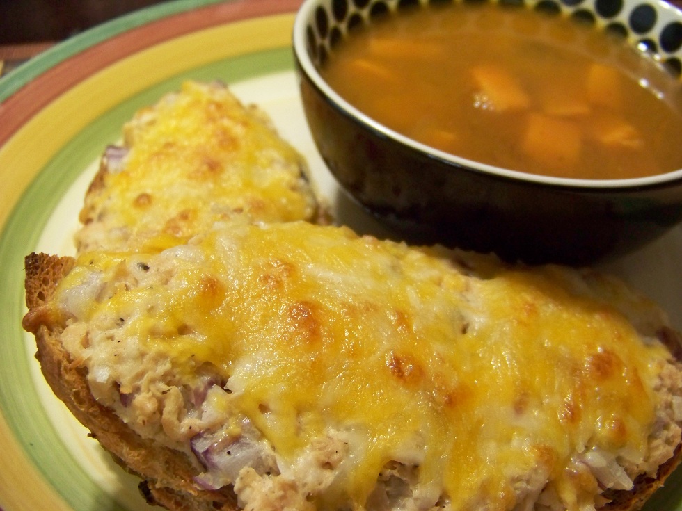 Sweet potato soup with Tuna Melts