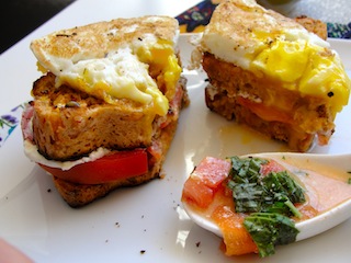 Tomato, Carrot, and Beet Soup with Pulp Bread Croque Madame