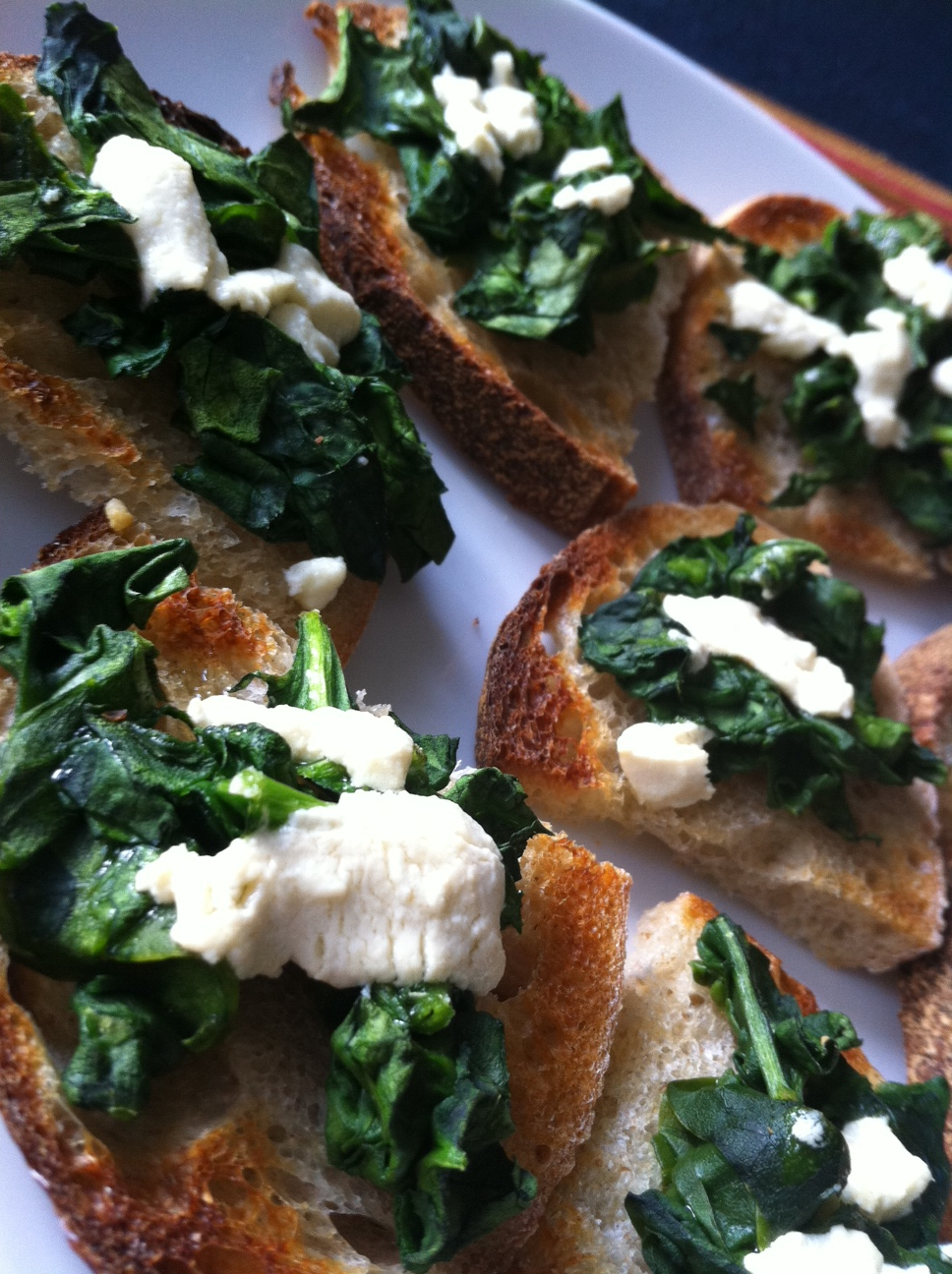 Mommy's Yummy Green Toast (Spinach Crostini to the Grown-Ups)