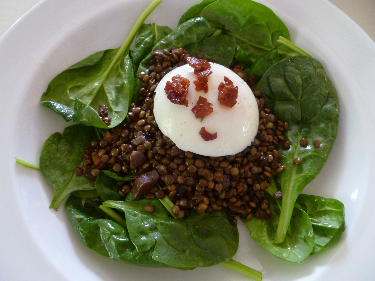 French Lentil Caviar Salad with a Poached Egg
