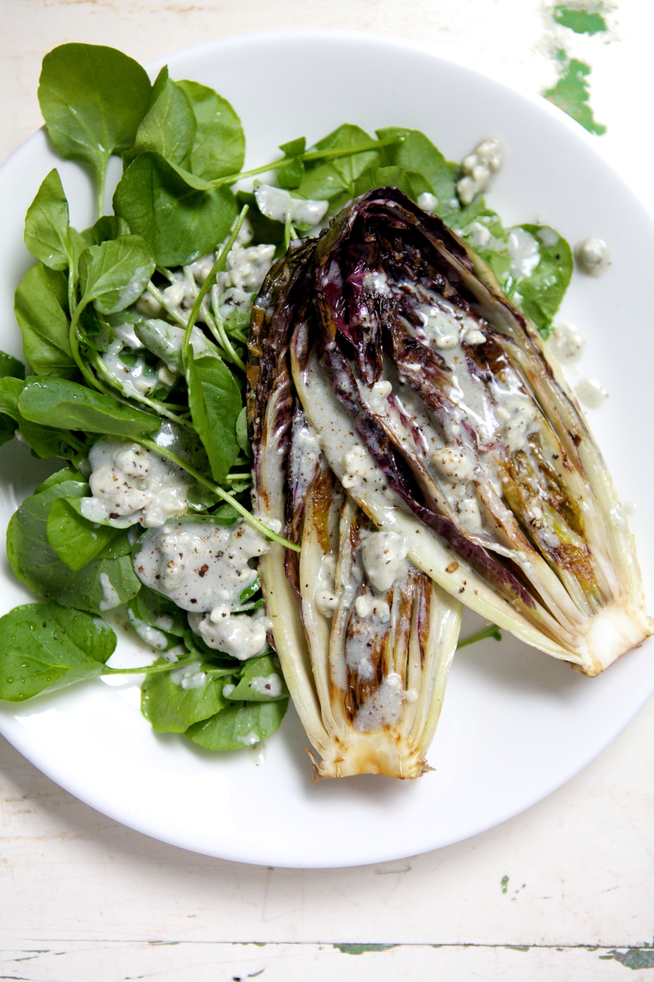 Grilled Treviso with Watercress & Creamy Blue Cheese 