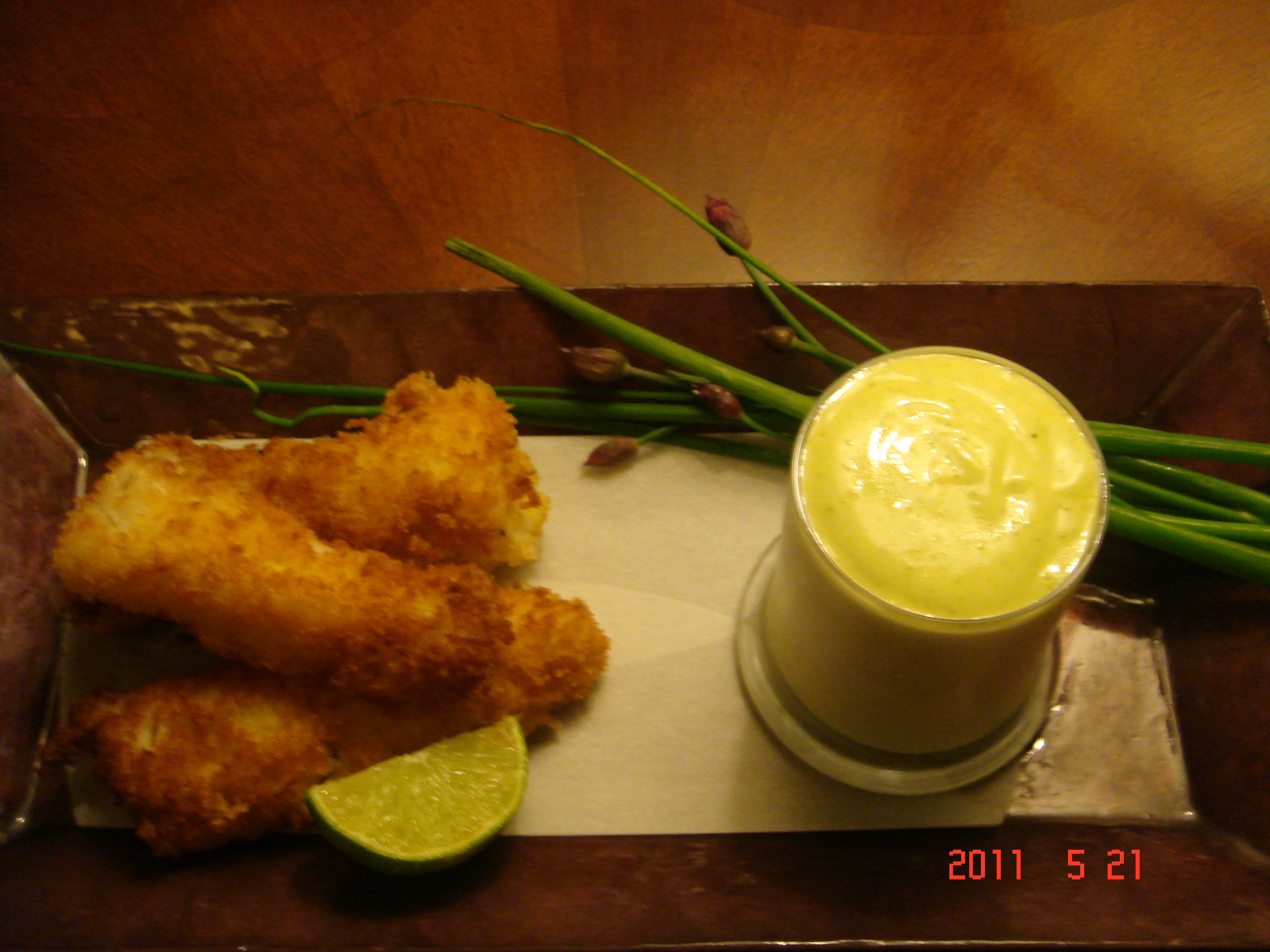 Lime and Tarragon Aioli with Panko-Crusted Fish Sticks