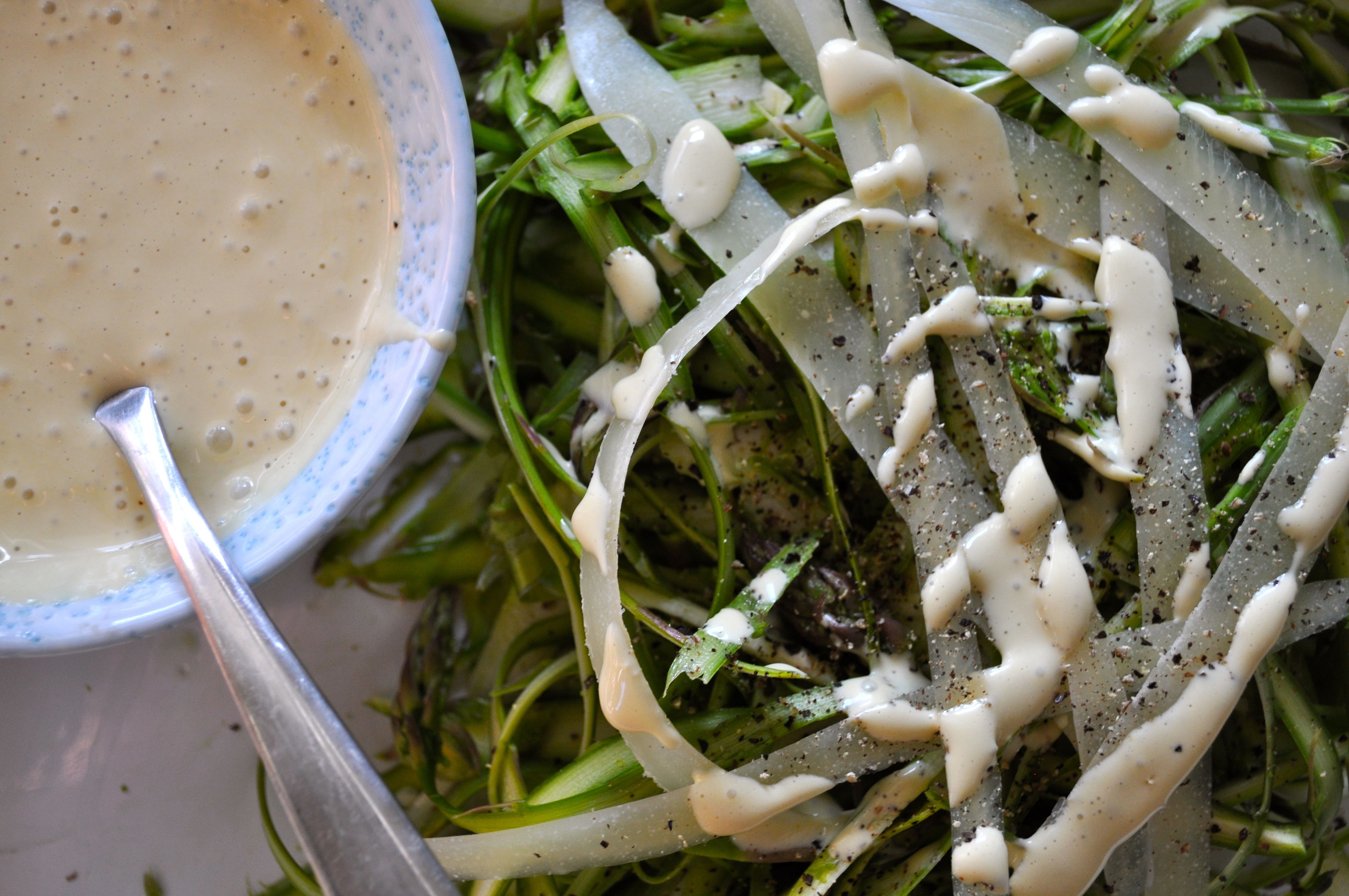 Shaved Asparagus with Salty Garlic Aioli