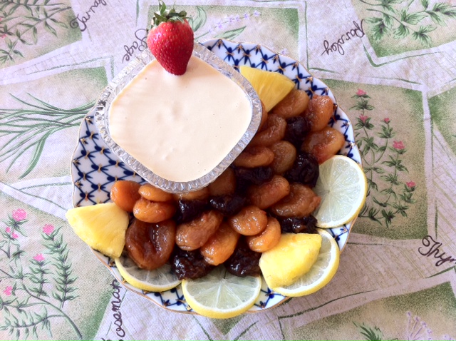 Poached Dried Apricots and Plums With Dessert Aioli.