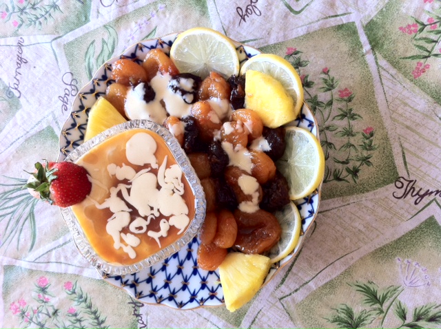 Poached Dried Apricots and Plums With Dessert Aioli.