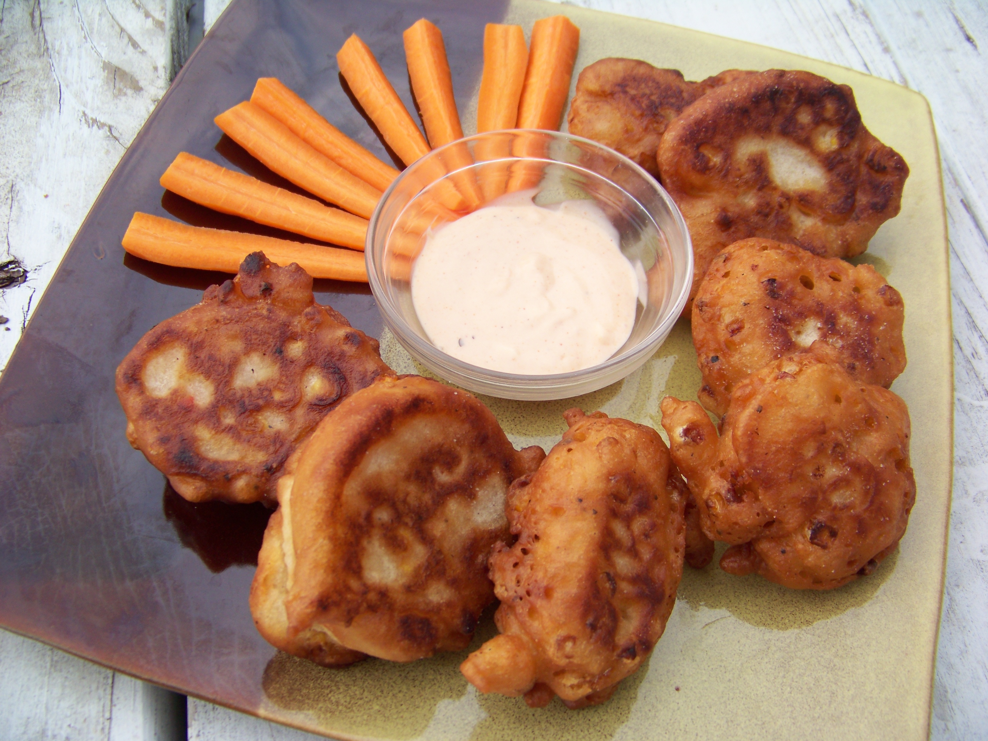 Jalapeno Corn Fritters with Buffalo Aioli