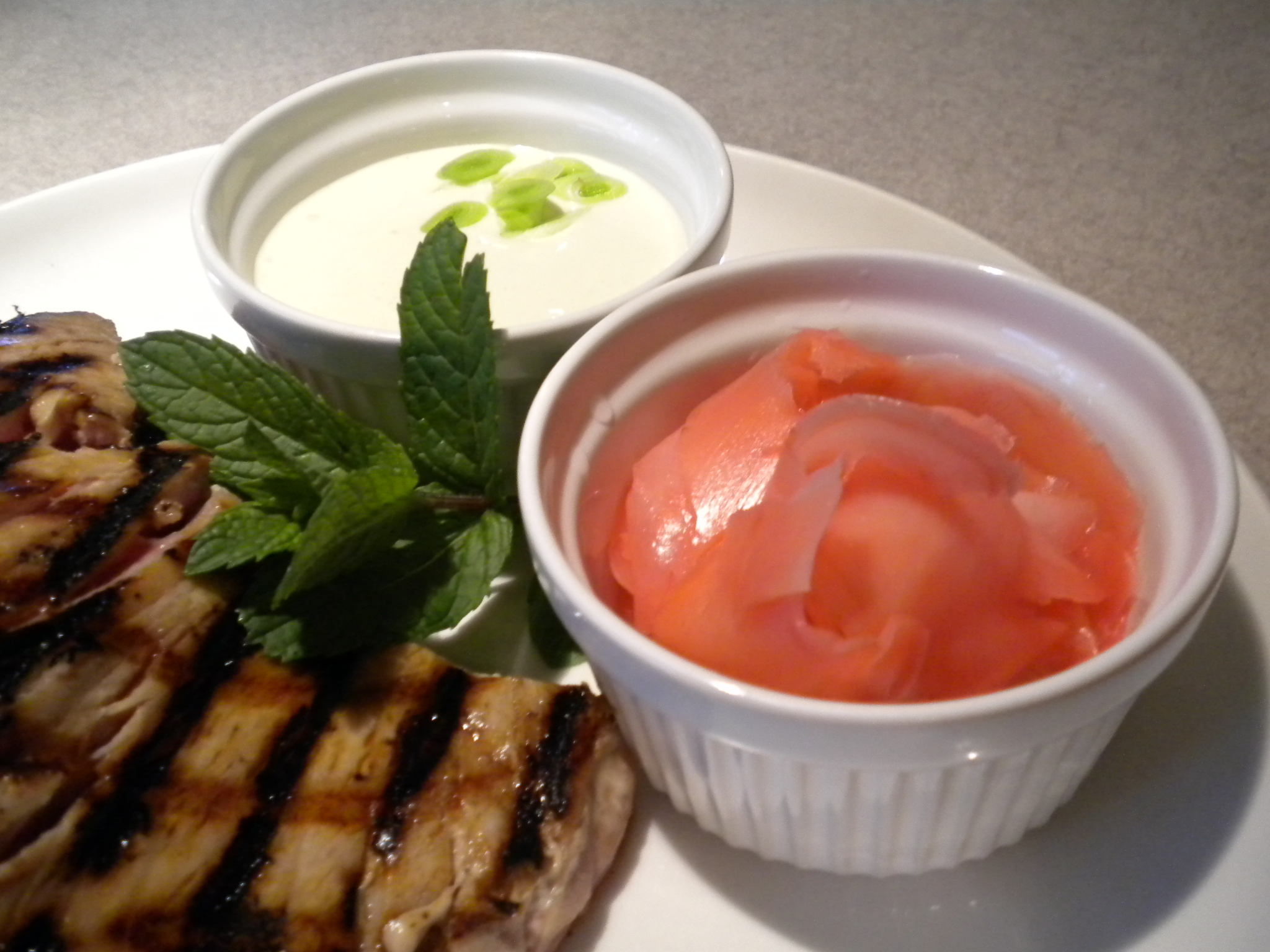 Tuna, Pickled Ginger and Green Garlic Aioli with "Wasabi"