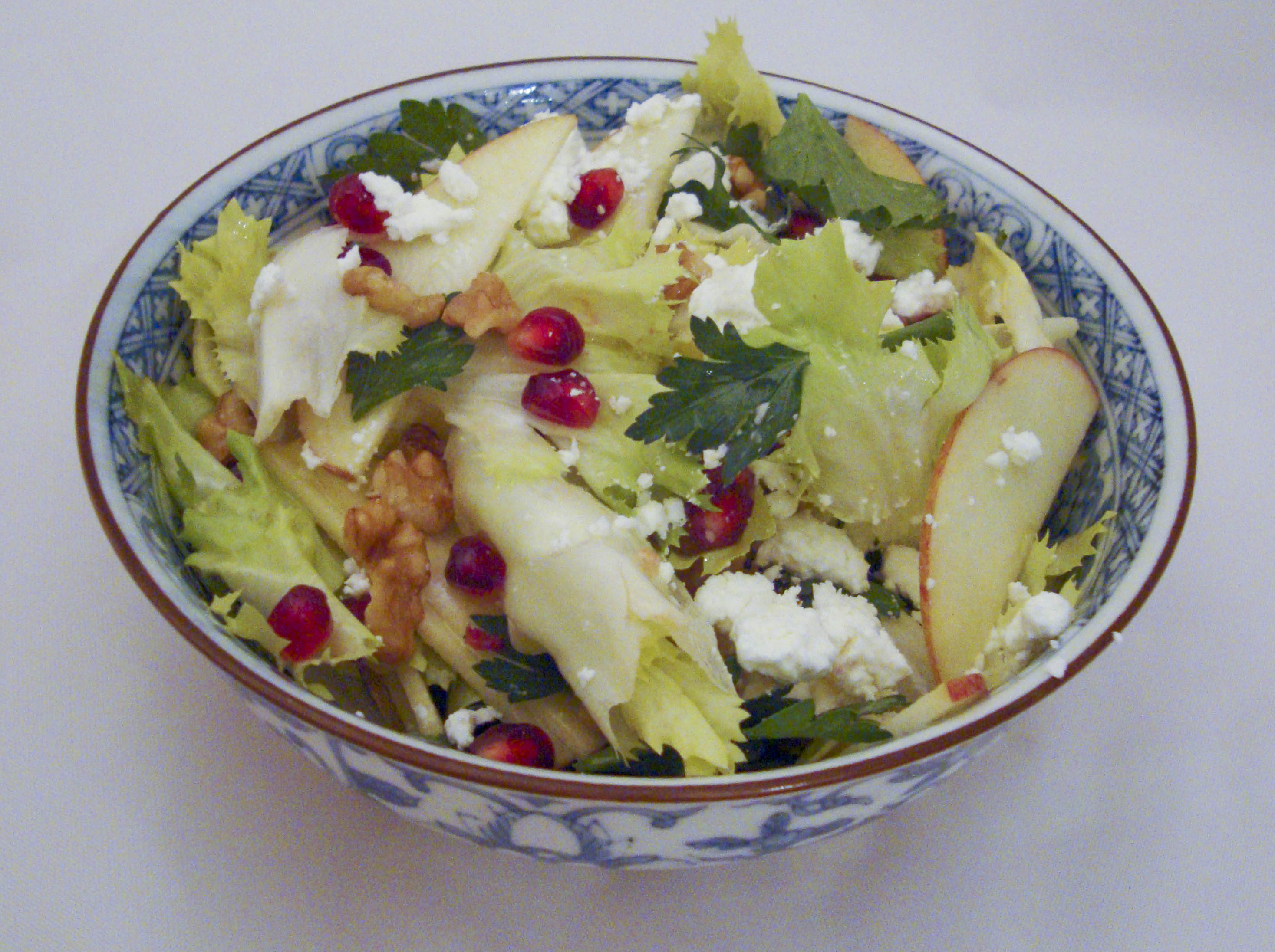 Escarole, Parsley and Apple Salad with Goat Cheese and Pomegranate