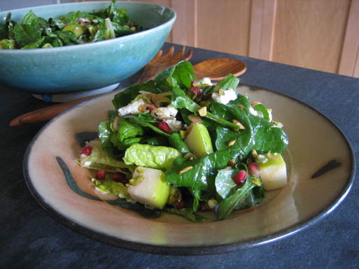 Arugula, Pear and Goat Cheese Salad with Pomegranate Vinaigrette
