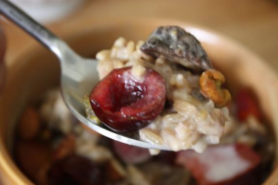 Whole Oat Groats w/ Cherries, Plums, Pistachios & Homemade Almond Milk