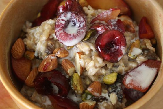 Whole Oat Groats w/ Cherries, Plums, Pistachios & Homemade Almond Milk