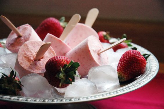 Bourbon Strawberries and Cream Popsicles