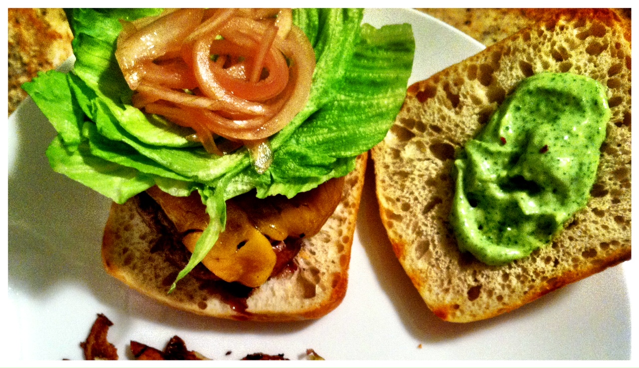 Honey Habanero Aioli Burgers with Pickled Onions