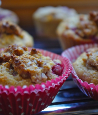 Raspberry banana crumble-top muffins