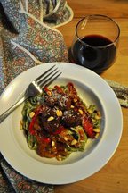 Deconstructed Pesto with a Saute of Sausage, Peppers, and Onions