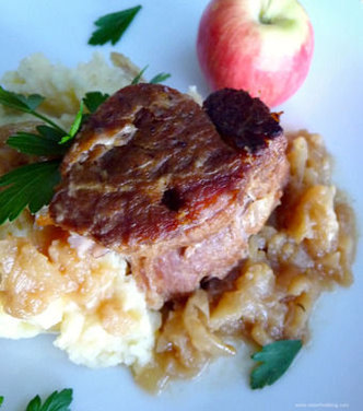 Cider-Braised Pork Shoulder with Caramelized Onion and Apple Confit