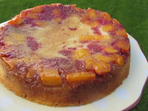 Raspberry-Mango Upside Down Cake