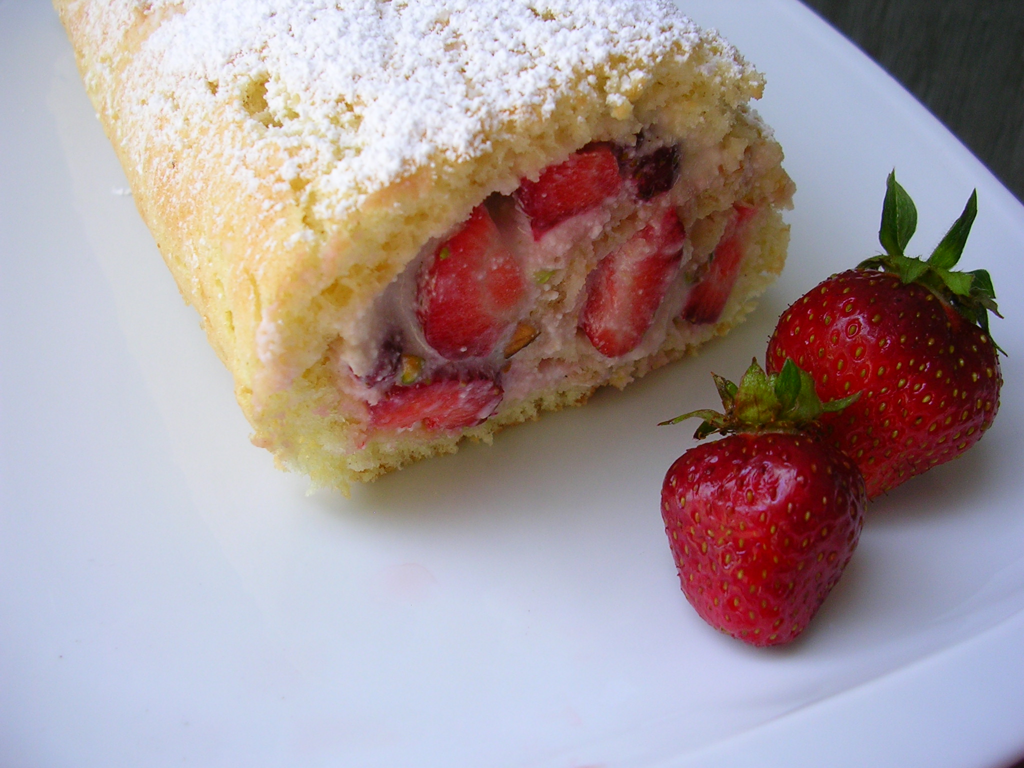 Strawberry-Ricotta Roulade with Pistachios
