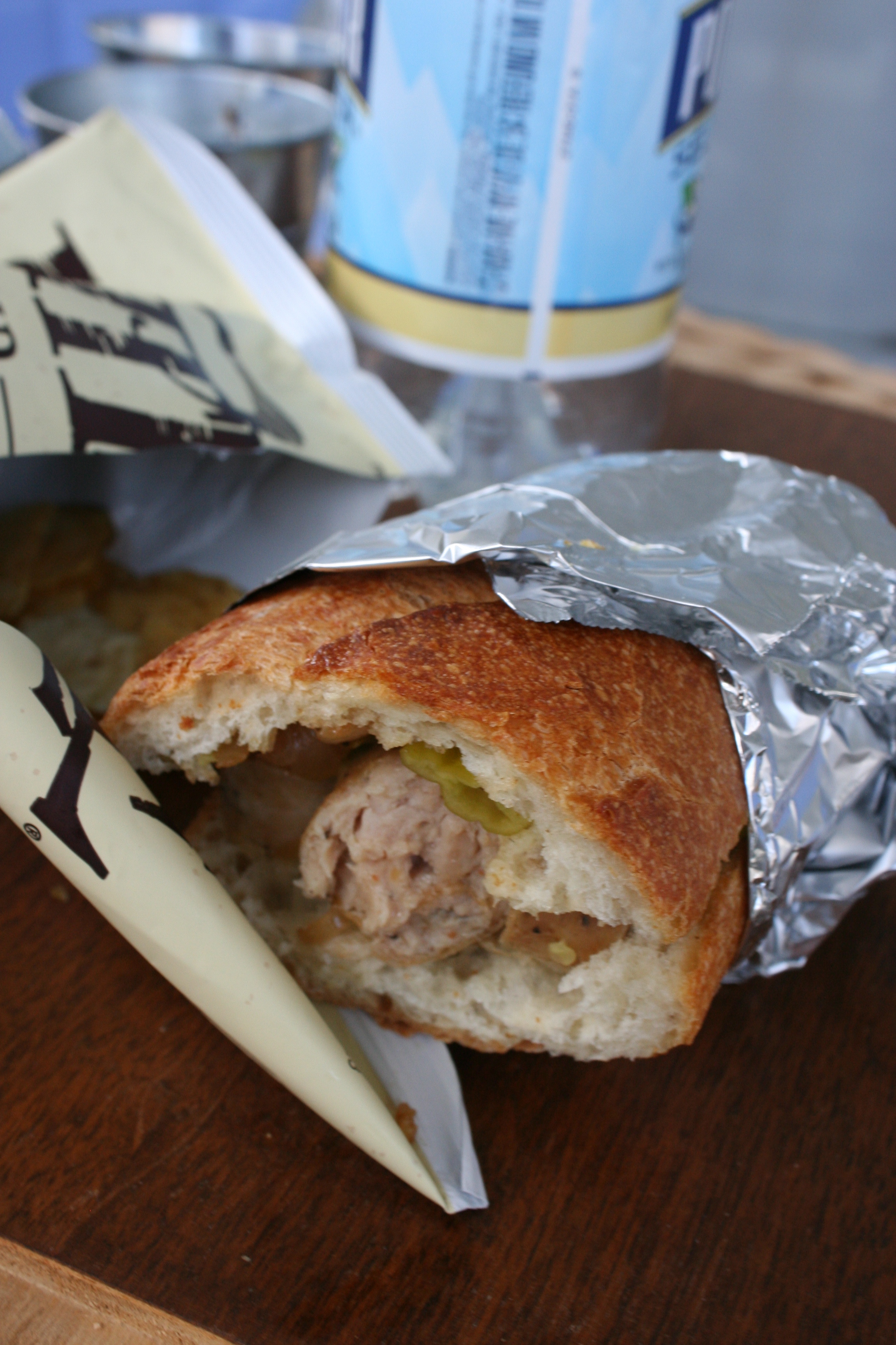 Sausage Sandwiches with Onion Relish and Pepperocinis
