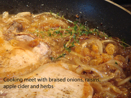 Pork Tenderloin with Apple Cider, Golden Raisins and Two Sauces