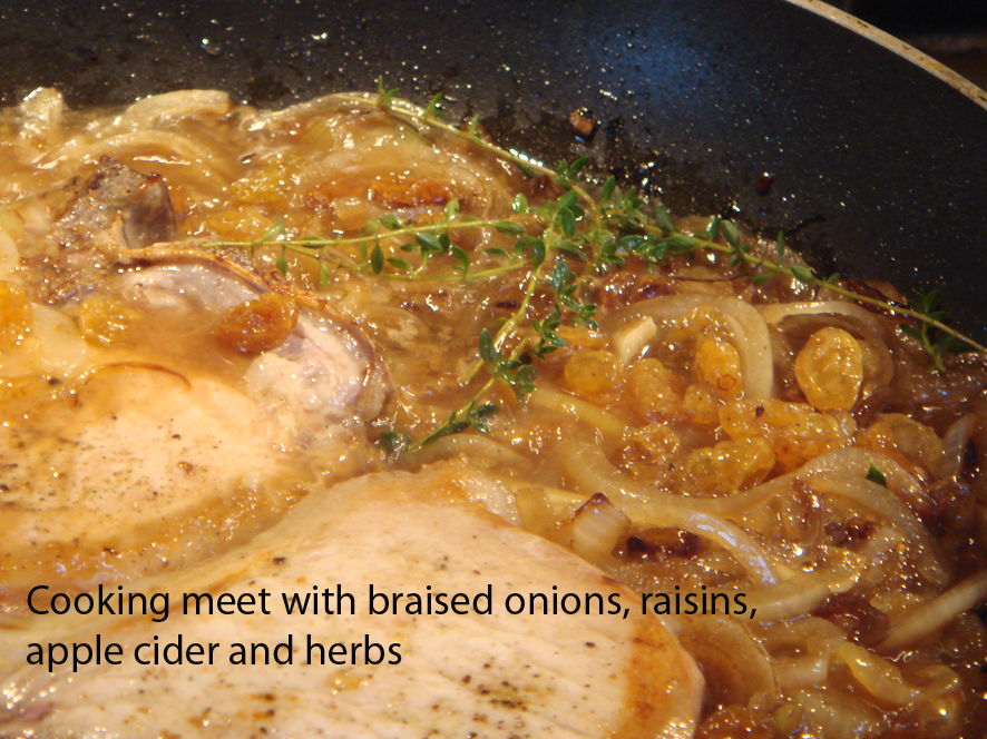 Pork Tenderloin with Apple Cider, Golden Raisins and Two Sauces