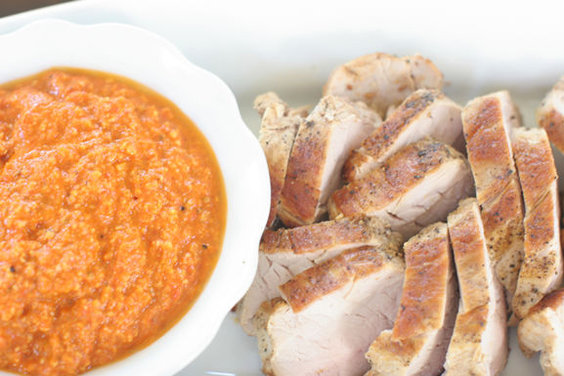 Grilled Pork Tenderloin with Roasted Red Pepper Sauce